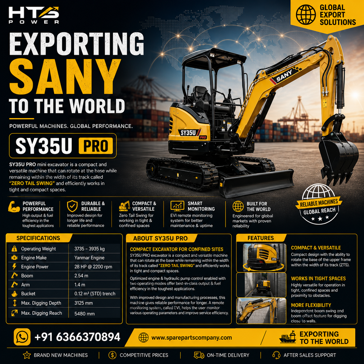 SANY SY35U PRO Mini Excavator for Worldwide Export | Spare Parts Company