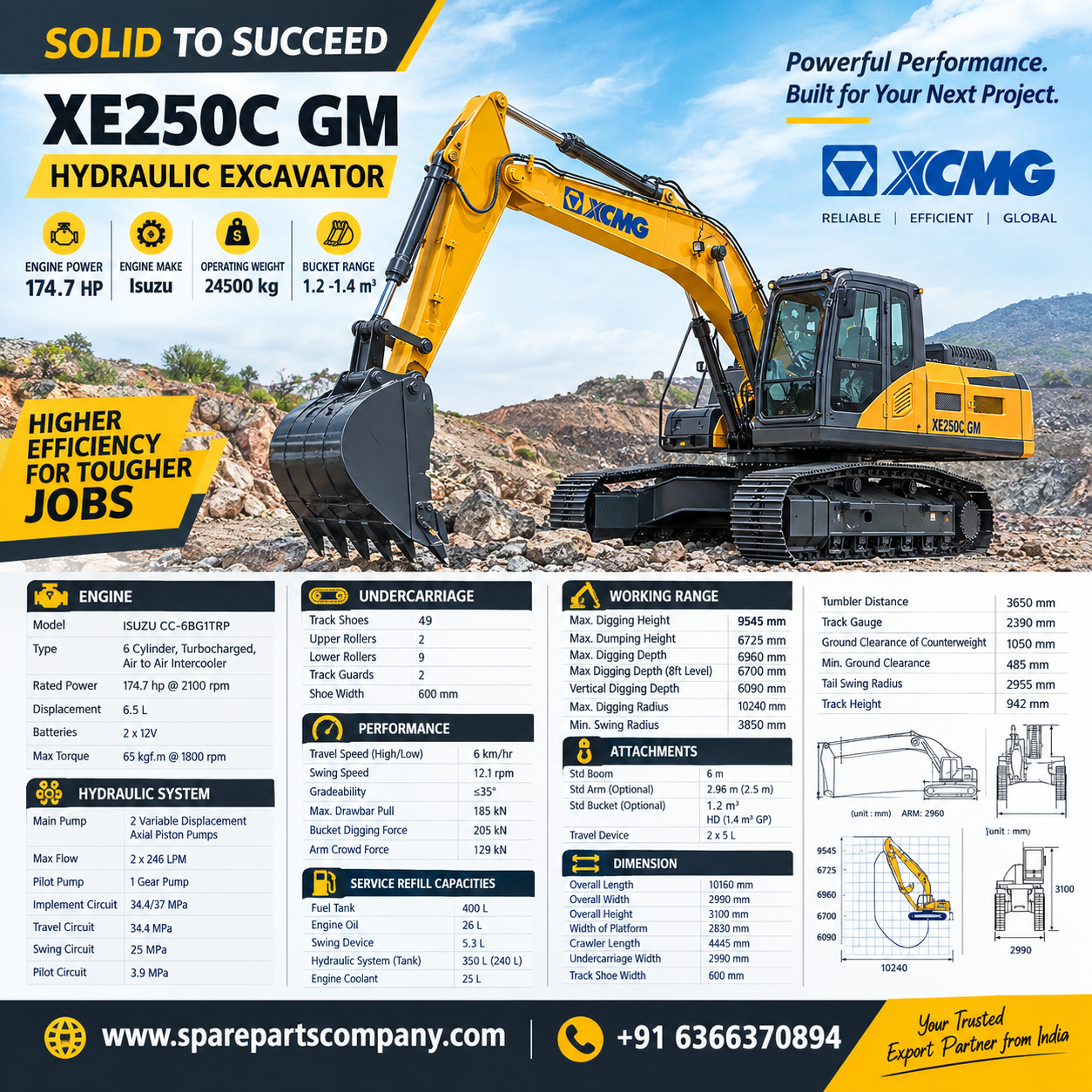 XCMG XE250C GM Hydraulic Excavator – 174.7 HP, 24.5 Ton Excavator